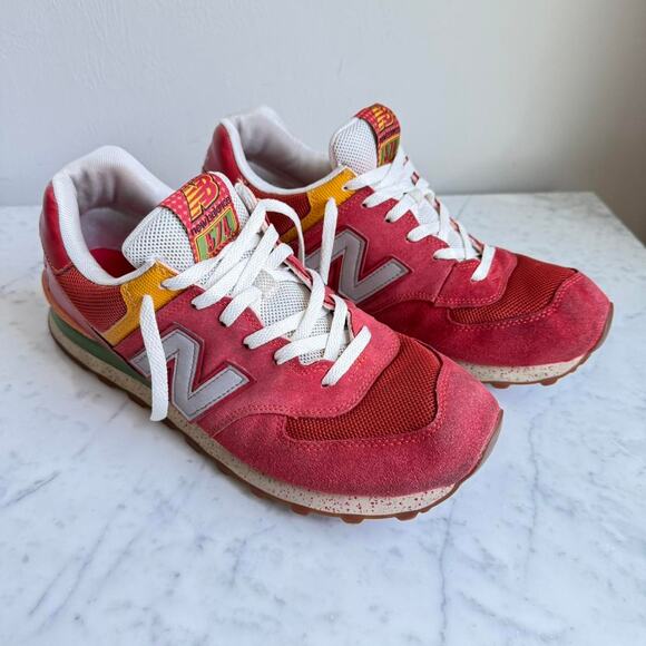 New Balance M574 Tropical Fruit Sneakers Men’s 10 Red Suede Mesh - Picture 1 of 8